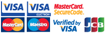Visa, Visa Electron, Mastercard, Maestro and JCB logos, with Verified by Visa and Mastercard SecureCode.