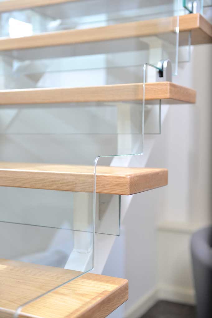 Close up image of glass staircase steps