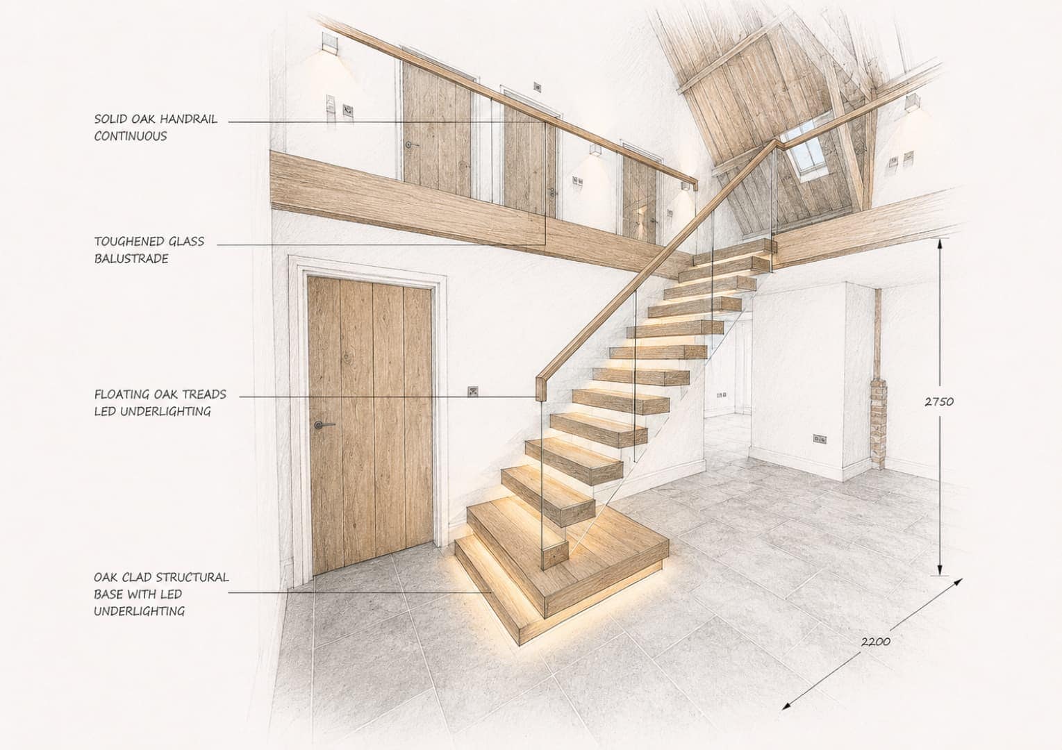 Technical drawing of a Jarrods staircase