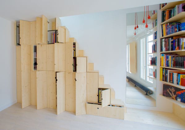 staircase with storage